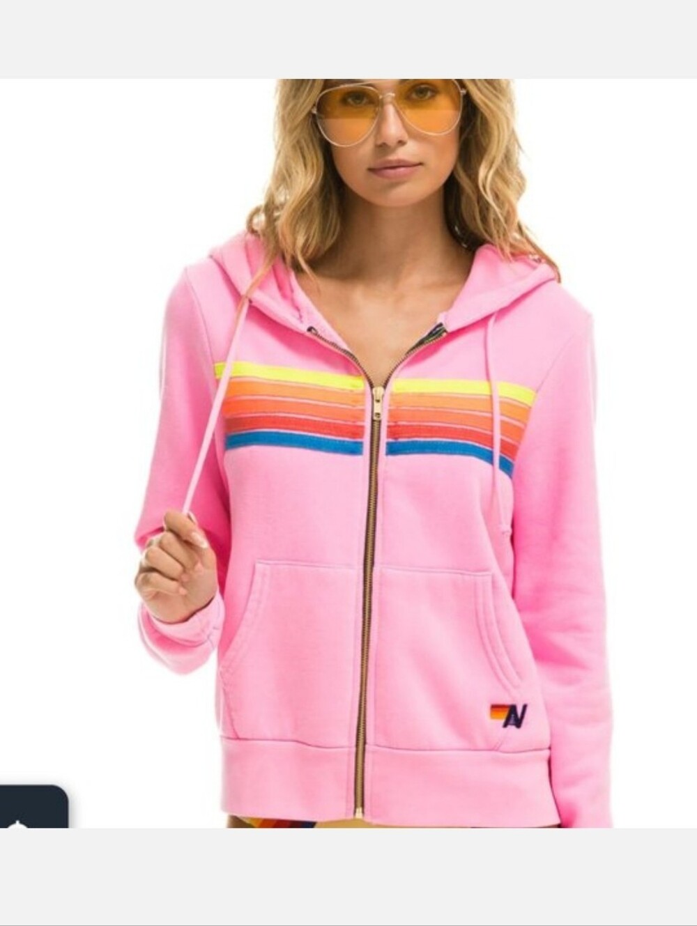 Aviator Nation 5-stripe full-zip hoodie Neon Pink Rainbow Stripe